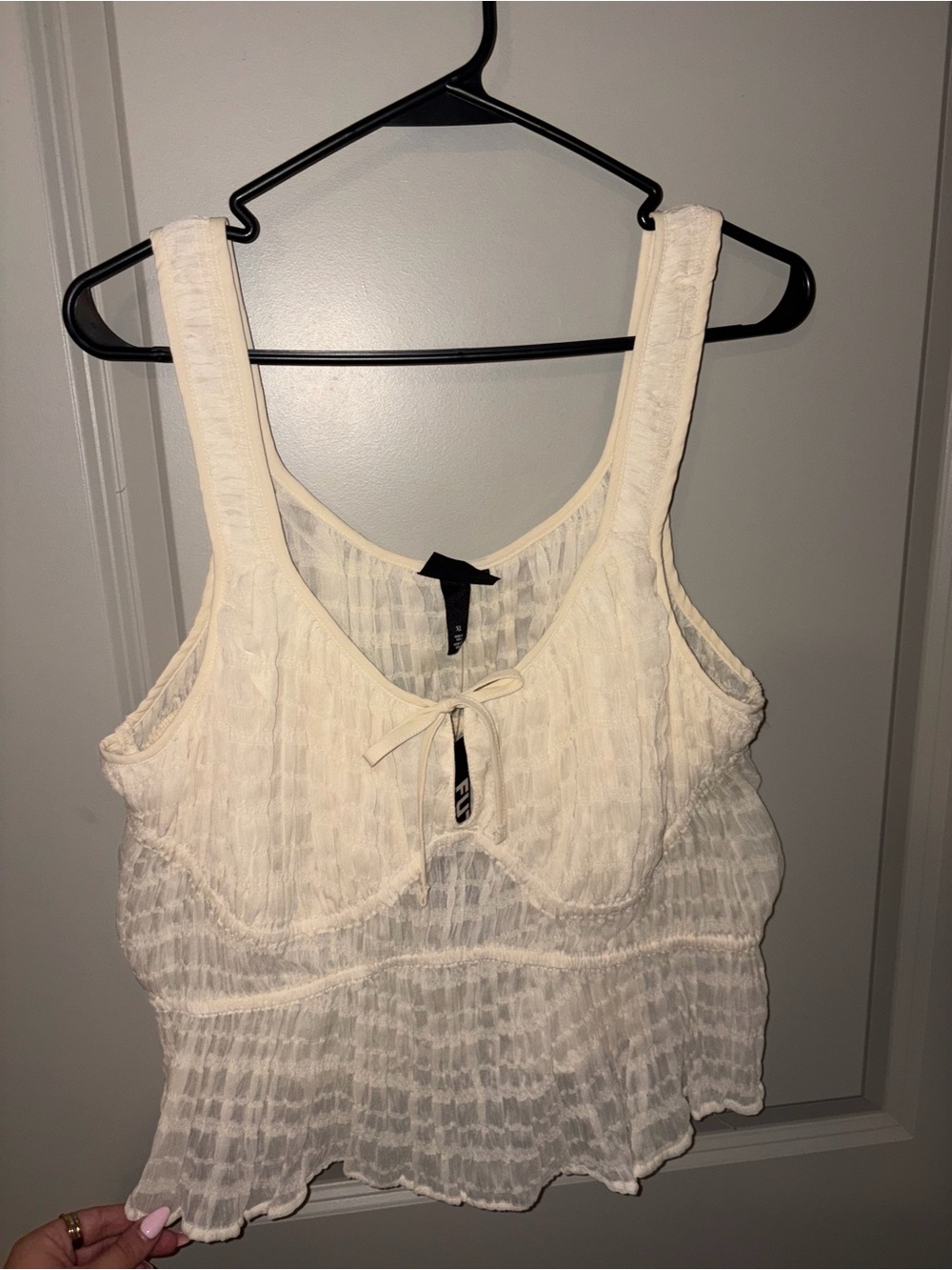 Light Cream Ruffled Tie-Front Tank Top